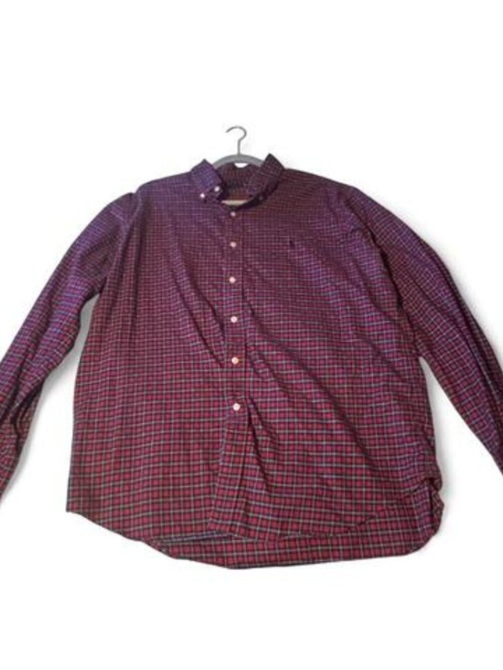 Ralph Lauren Men's Red and Burgundy Long Sleeve Button Up Shirt